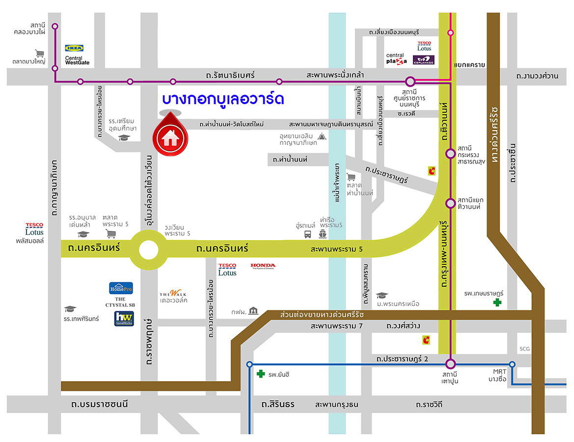 บ้านมือสองตกแต่งใหม่ ม.บางกอกบูเลอวาร์ด ราชพฤกษ์-พระราม5 เนื้อที่ 69 ตร.ว. บนสังคมคุณภาพ SC Asset* ฟังก์ชันพร้อม 3 ห้องนอน 4 ห้องน้ำ 1 ห้องแม่บ้าน จอดรถได้ 2 คัน บนทำเลติดถนนราชพฤกษ์ ใกล้วงเวียนพระรามห้า, ทางด่วนศรีรัช และเพียง 10 ถึงรถไฟฟ้า "สถานีบางรักใหญ่"